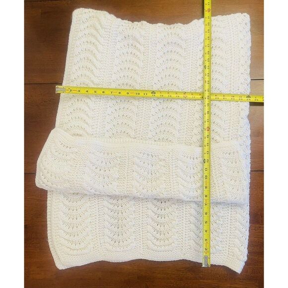 Afghan Knitted Throw Blanket 48X60" Old Shale Pattern Bohemian Retro White Boho - Picture 3 of 7